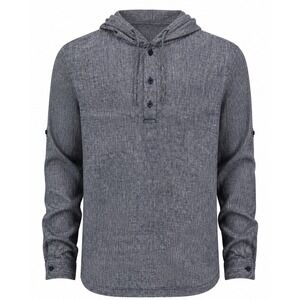 Saks Fifth Avenue Hoodie Men S 100% Linen Pullover Blue Solid Regular Fit Modern
